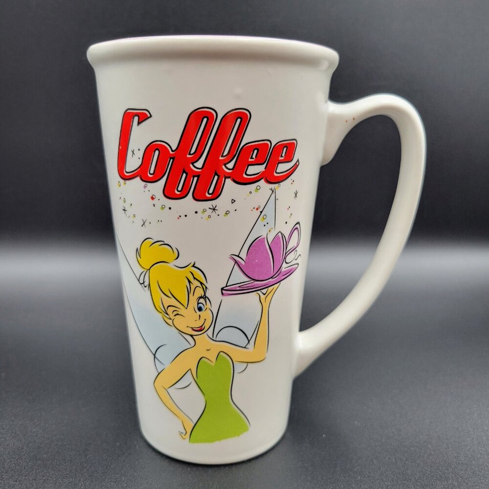 Tinkerbell Disney Store Fairies Coffee Mug Cup Ceramic 16oz White Purple Tea